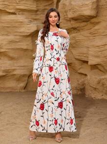 Women's Floral Print Long Sleeve Maxi Dress - Elegant Casual Wrap Dress With Belted Waist For Spring Summer Vacation & Daily Wear,Dresses Classy Elegant,Modest