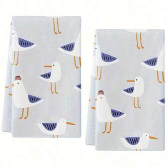 2 stuks set met zeemeeuw bedrukte keukendoeken, superzachte absorberende vaatdoeken, machinewasbaar, cartoon zeemeeuw thema handdoeken, geschikt voor koken, bakken, schoonmaken en keuken/badkamerdecoratie, badhanddoeken, 40*60cm
