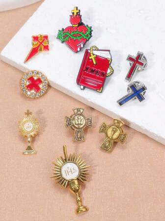 1pc Elegant Alloy Religious Cross, Heart, Book Brooch Vintage Unique Anti-Wardrobe Malfunction Clothing Accessory