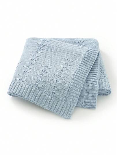 1pc Baby Solid Color Knitted Blanket, Leaf Pattern, Baby Nursery Quilt, Simple Design, Suitable For All Seasons