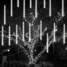 8pcs Meteor Tube LED String Lights, 30cm & 50cm Options, Warm White, White, Color, Blue For Outdoor Decoration, Suitable For Christmas Tree, Holiday, Garden, Patio, Porch