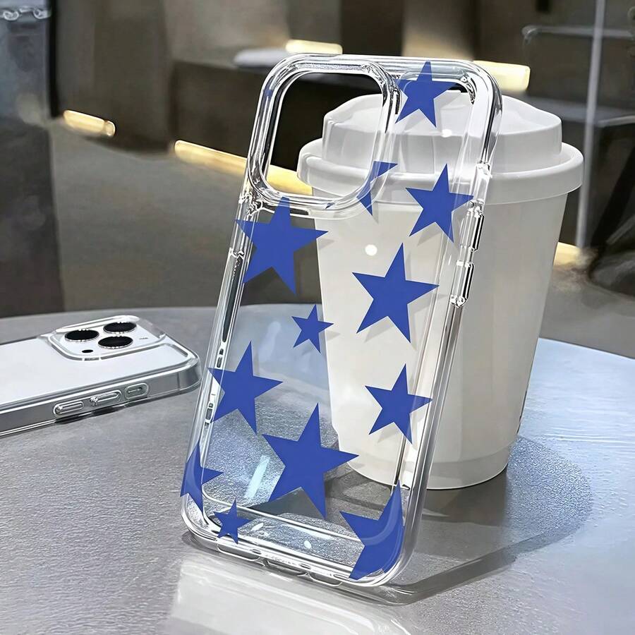 1pc Transparent Large Hole Astronaut Case, 2nd Generation, Full Screen Blue Star Design Soft Silicone Phone Case Compatible With IPhone 15, 16 Pro Max, 13/12/11, Anti-Drop Protection Waterproof Shockproof Scratch Resistant - Multicolor - View 1