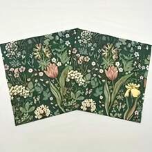 20 Stücke/40 Stücke/60 Stücke/Set, Retro-Blumen-Papierhandtuch, Retro-Frühlingsblume, Einwegserviette, Tulpenblumen-Papierhandtuch, grüne Pflanzendekoration, Mittagessen-Serviette, Partyzubehör, Tischdekoration, 6,5 x 6,5 Zoll