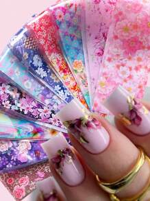 10 PÇS Adesivos de Folhas para Unhas Florais e Românticos, Designs de Lírio, Flor de Cerejeira, Folhas Rosa, Decalques para Unhas, Papel de Estrelas para Decoração de Unhas Acrílicas, Manicure, Suprimentos DIY para Unhas