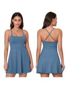 Women 2-Piece Outfit, Sleeveless Mini Tennis Dress With Shorts Athletic Golf  Summer Outfit - Blue - View 10