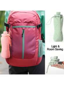 1pc Pink/Green/Blue Silicone Collapsible Water Bottle, Silicone Foldable Travel Water Bottles, Easy-Carry Design & Compact Size, For Outdoor Activities, Sports, Exercise, 20oz Water Glass Water Bottle - 彩色 - 查看 6