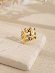 女士定制名字戒指，不锈钢饰品，可定制多个名字的不锈钢开口可调节戒指，情侣名字戒指，可定制2-3个名字，情人节情侣礼物，送给爱人、家人、朋友、父母的定制礼物，情人节、母亲节礼物，夏季饰品，女士沙滩配饰 - 金色 - 查看 5