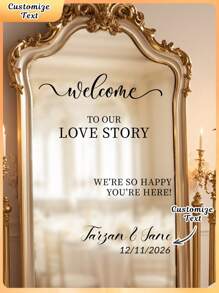 Individuell gestalteter Spiegel Aufkleber Hochzeit Dekor - Willkommen bei unserer Liebesgeschichte Hochzeit Spiegel Aufkleber und Sticker - Individuell anpassbare Größe Schild Aufkleber Vinyl Transferfolie - Hochzeit Dekor DIY Hochzeit Aufkleber - Individuell anpassbare Namen - Für Spiegel, Acryl - Hochzeit Spiegel Schild - Individuelle Spiegel Beschriftung Aufkleber - Frisch Vermählt - Hochzeit Ehe Dekoration/ Moderne Hochzeit Willkommensschild /Personalisierte Paarnamen und Daten/Spiegel Aufkleber-Bridal-Shower/Hochzeit Spiegel Vinyl Aufkleber