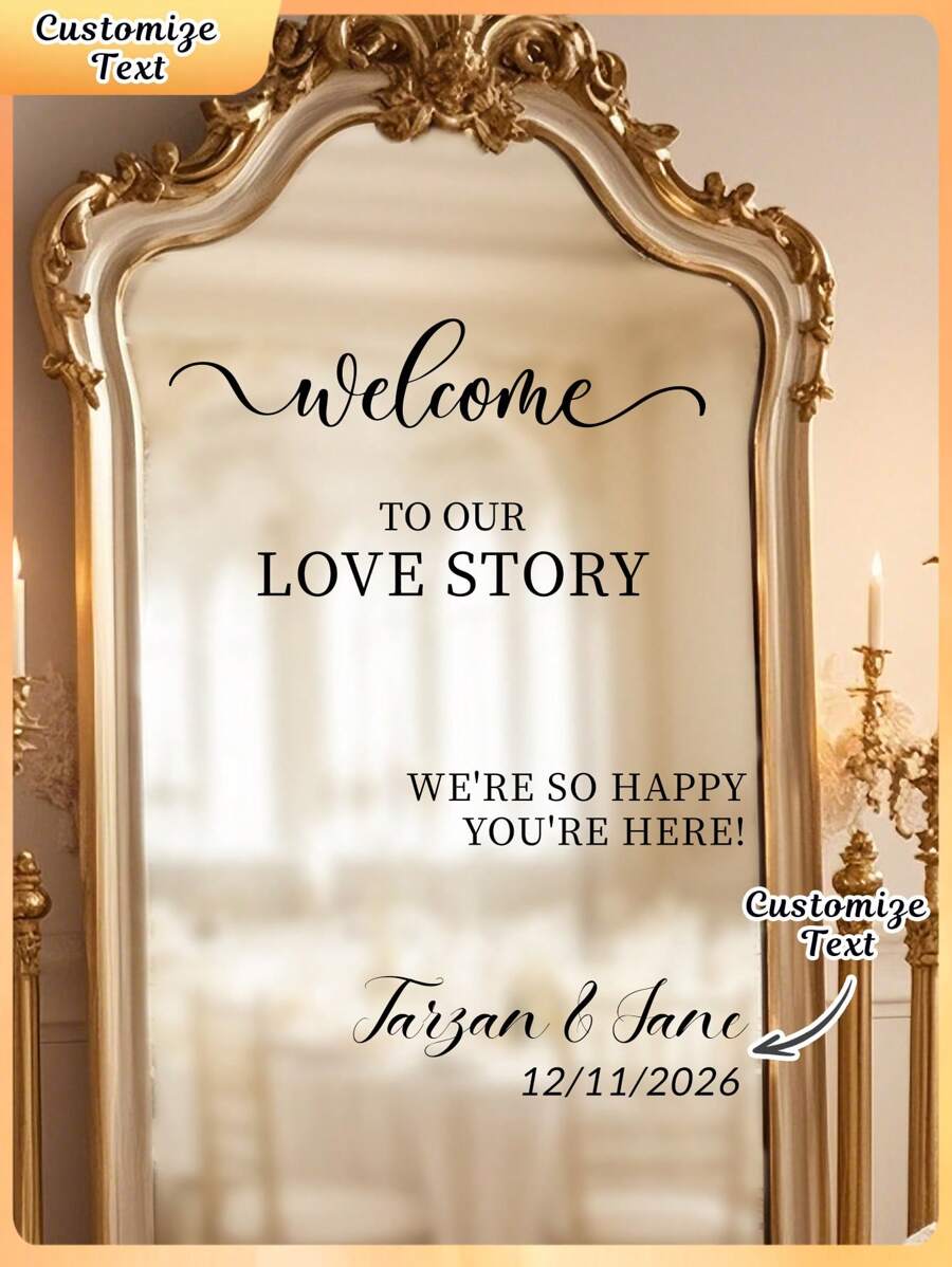 Individuell gestalteter Spiegel Aufkleber Hochzeit Dekor - Willkommen bei unserer Liebesgeschichte Hochzeit Spiegel Aufkleber und Sticker - Individuell anpassbare Größe Schild Aufkleber Vinyl Transferfolie - Hochzeit Dekor DIY Hochzeit Aufkleber - Individuell anpassbare Namen - Für Spiegel, Acryl - Hochzeit Spiegel Schild - Individuelle Spiegel Beschriftung Aufkleber - Frisch Vermählt - Hochzeit Ehe Dekoration/ Moderne Hochzeit Willkommensschild /Personalisierte Paarnamen und Daten/Spiegel Aufkleber-Bridal-Shower/Hochzeit Spiegel Vinyl Aufkleber