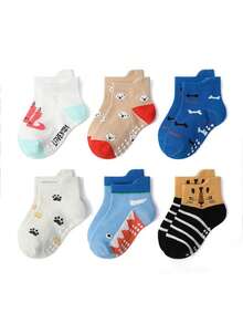 6 Pairs/12 Pairs Cartoon Star Non-Slip Toddler Socks, Breathable Baby Boy Girl Skid-Proof Socks