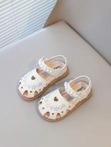 New Girls Embroidered Pearl Design Princess Flats, Comfortable Lightweight Casual Versatile Sandals, Elegant