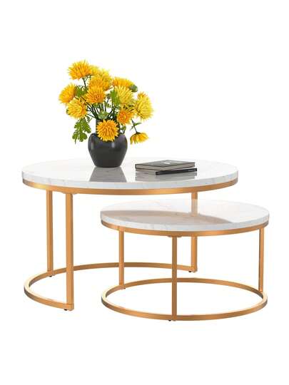 Set Of Coffee Tables, Round Side Living Room Tables MDF Tabletops Metal Frames, Nesting In Moderne Ideal Rooms view 10