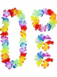 12/5/1pc Colorful Artificial Flower Garland Set, Hawaiian Garland Bracelet, Garland Bulk Fake Flower Necklace, Tropical Garland Headband For Summer Beach Pool Decor, Holiday Party Decor, Wedding Decor, Family Party Decor, Hula Party Decor, Graduation Party, Prom Decor