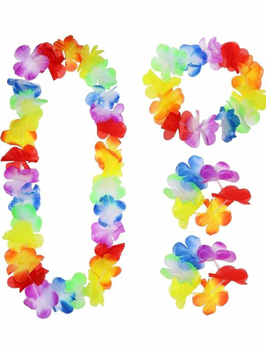 12/5/1pc Colorful Artificial Flower Garland Set, Hawaiian Garland Bracelet, Garland Bulk Fake Flower Necklace, Tropical Garland Headband For Summer Beach Pool Decor, Holiday Party Decor, Wedding Decor, Family Party Decor, Hula Party Decor, Graduation Party, Prom Decor