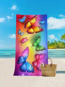 1 pieza Toalla de playa con estampado de insecto y mariposa, toalla de microfibra de secado rápido y absorbente adecuada para nadar, vacaciones, viajes, camping al aire libre