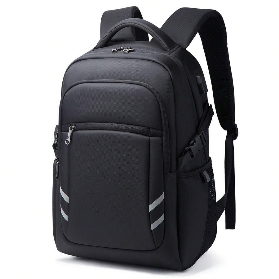 Neutral Stylish Travel Backpack, Modern Commuter Laptop Bag, Wear-Resistant Waterproof Large Capacity Multi-Pocket Student Backpack - Black - View 1