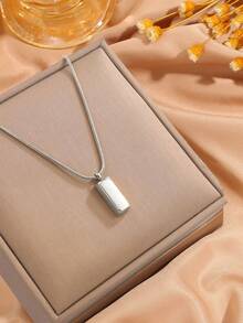 1pc Exquisite Design Sense Of Stainless Steel Geometric Square Pendant Necklace Suitable For Holiday Gifts Boyfriend - Silver - View 2