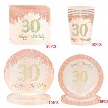 50pcs/80pcs Rose Gold 30 Birthday Party Decoration For Her Tableware Set 30th Birthday Plates And Napkins Party Supplies 30 Years Old Paper Plates Cups Napkins Kit Vintage 1995 Birthday Decorations For Women