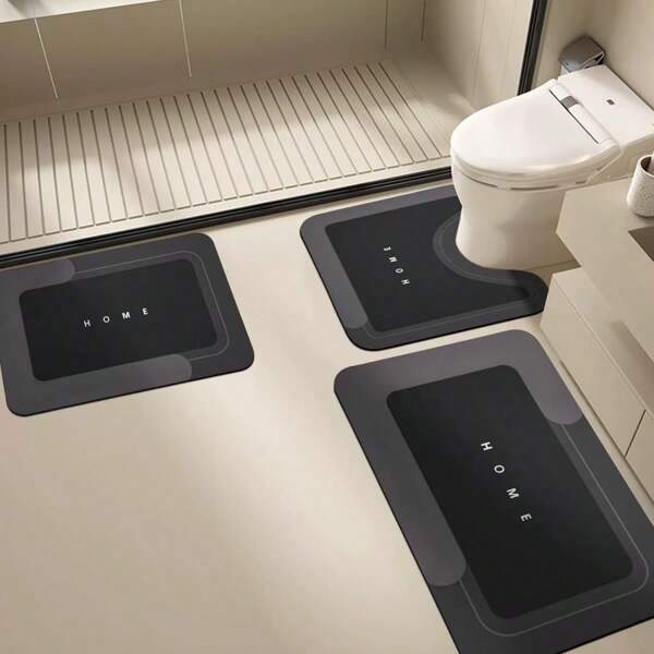 3 Pieces Diatomaceous Earth Bathroom Mat Set, Non Slip, 100% Polyester And Diatomaceous Earth, 1000gsm, 0.1 Inch Thick, Rectangular Bathroom Mat, Suitable For Kitchen, Entrance, Home Decoration - Suitable For All Seasons Back To School
