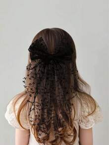 1pc Girls Elegant Cute White Lace Embroidered Bowknot Hair Clip, Wedding Hair Accessory, Suitable For Teens, Daily, Holiday, Party Wear, New Year, Valentine's Day, Back To School - Multicolor - View 6