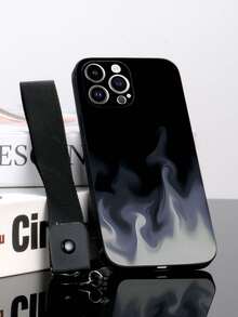 1 pièce Coque de protection en TPU noire avec motif à flamme couleur froide et 1 pièce Cordon tour de cou avec fermoir grenade noir, compatible avec les smartphones iPhone/Android, y compris iPhone 16 Pro Max, Galaxy A14, A54, A52, A31 4G, A23, Redmi Note 8 Pro, Note 11 Pro 4G, Note 12 4G, OPPO A54 - Multicolore - Voir 2