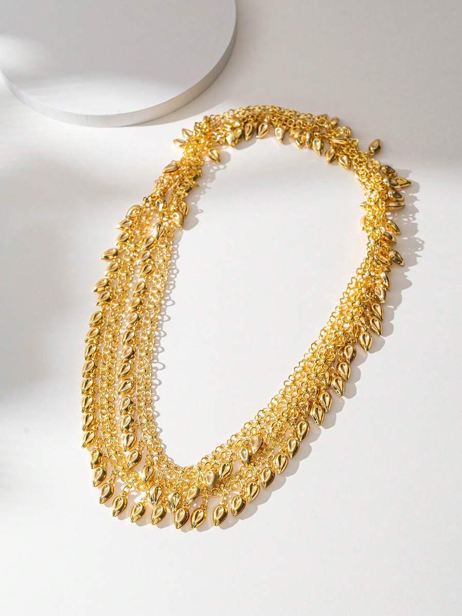 1pc Gold-Plated Kurdish Bride Shoulder Necklace, Middle Eastern Arabian Wedding Bride Jewelry Luxury Bridal Accessories - Gold - View 1