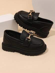 1 Pair Plus Size Girls Black Matte Flat Loafers With Lucky Clover Decoration, Round Toe Non-Slip Thick Lining, Fashion Princess Casual Shoes Suitable For 3-15 Years Old Students, Spring/Autumn - View 6