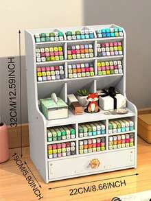 1pc Multifunctional Desktop Storage Box DIY Pen Holder, Stationery Organizer, Large Capacity, Pen Box With Drawer, Suitable For Home, Office And School, Suitable For Students, Plastic Design, Assembly Required, Suitable For Graduation Gift - White - View 14
