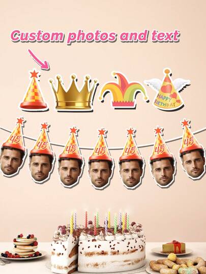 7/14/21 piezas Pancarta de cumpleaños personalizada con foto facial, pancarta de fiesta de cumpleaños digital personalizada, pancarta de cumpleaños personalizada, 21 años, 30 años, 40 años, 50 años, decoración de fiesta de cumpleaños personalizada divertida
