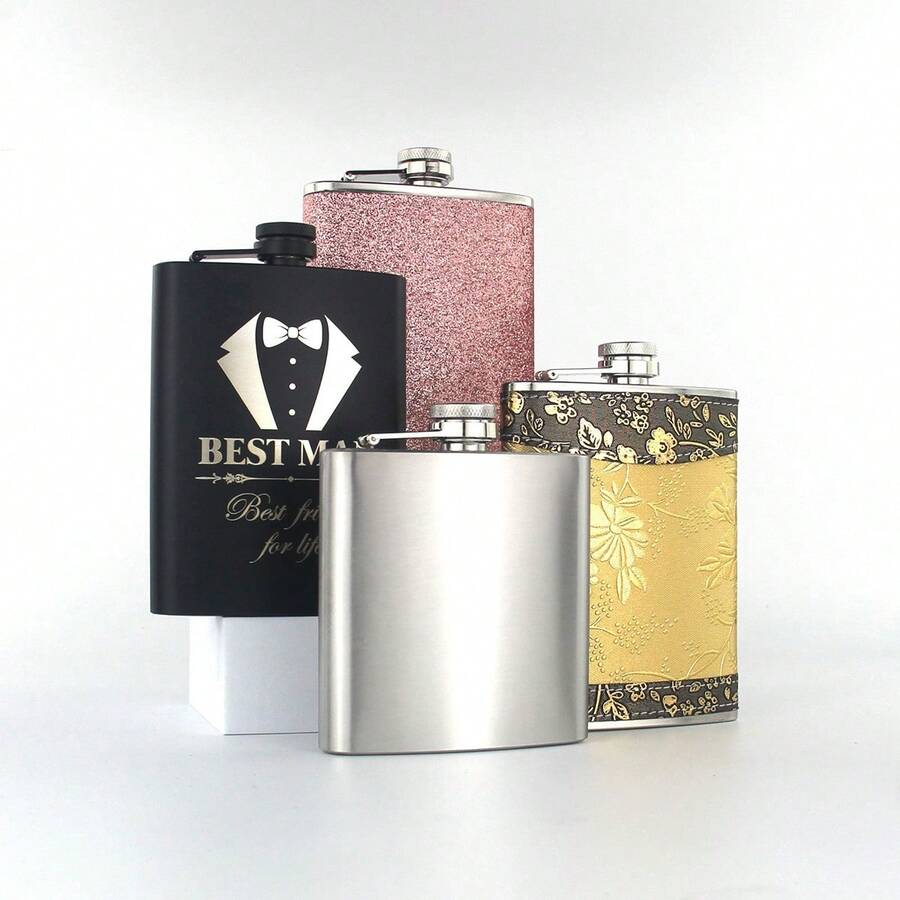 1pc Stainless Steel Shiny Portable Hip Flask, 8oz Capacity, Suitable For Drinking Alcohol, Coffee, Milk, Beverages, Outdoor Camping, Holiday Parties, Perfect Gift For Father's Day, Valentine's Day, Boyfriend/Husband - Multicolor - View 1