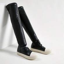 Over-The-Knee Boots Women's Autumn And Winter Plus Size Knee Boots Joker Simple Plus Velvet Warm Elastic Boots. - Black - View 1