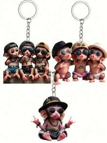 3 Stück Hip-Hop Affe, 2D Acryl Anhänger, sehr cooles Design, kann als multifunktionaler Schlüsselanhänger, Dekorationszubehör, Innenraum-Hängedekoration und DIY Rucksack-Anhänger verwendet werden, perfekt, ohne Batterie erforderlich [Das Produkt muss manuell installiert werden.] Halloween Zubehör Lehrertag Weihnachtsgeschenkideen Taschenzubehör Ausweishalter Autozubehör Taschenanhänger
