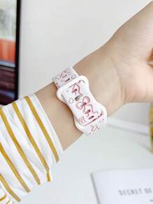 1pc Apple Watch Band Apple Watch Strap Cute Bow Two-Color Engraved Silicone Strap Is Suitable For 38/40/41/42/44/45/49mm, Compatible With Apple Watch Ultra2/SE/9/8/7/6/5/4/3/2/1series, Women Watchbands, Fine Women Fashion Watch Accessories, Smart Watch Strap/Band, Unique Personalized And Style Valentines