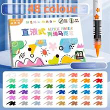 Straight Liquid Soft Tip Acrylic Marker Pen Set, 12/24/36/48 Colors, Student Stationery, Waterproof And Stackable, Stackable Art Brushes, Hobby Class Painting Watercolor Pens, Graffiti Painting Soft Brushes, Suitable For Painting Shoes, Glass, Ceramics, Cloth, Wood, Stone, Plastic, Paper, Etc.Stationery,School Supplies Back To School