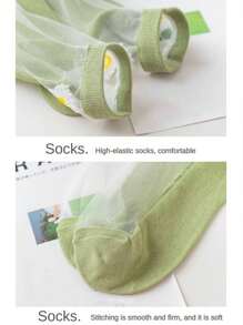 10 Pares (Cor Aleatória) Meias de Seda com Padrão Margarida Femininas Novas, Meias Casuais de Verão Transparentes e Respiráveis na Altura do Tornozelo, Fashionistas