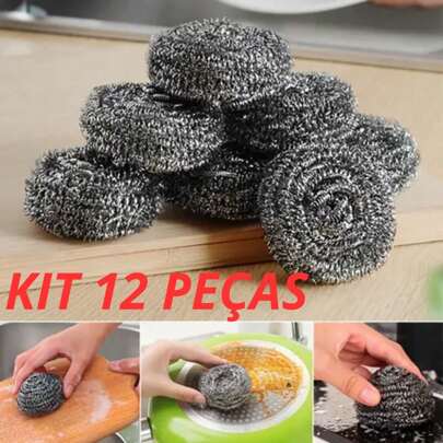 KIT ESPONJA DE AÇO INOX GRAMAS PARA LIMPEZAS PESADAS 12UNIDADES