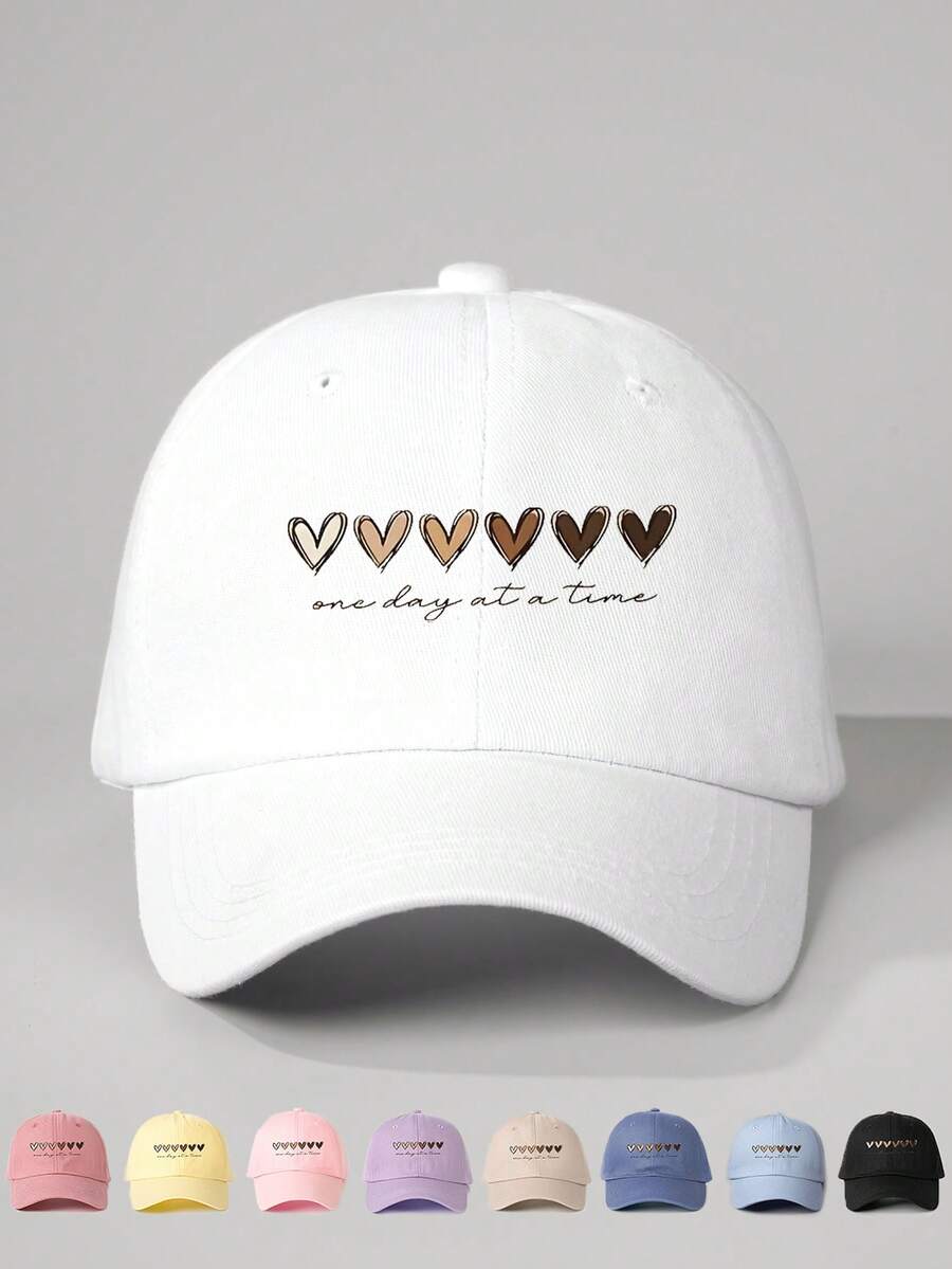 1 件印花心形棒球帽，可调节户外防晒休闲帽，适合春秋季旅行海滩度假，Y2K 风格青年 - 棒球帽 - 查看 1