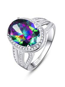 1 pieza Anillo de compromiso elegante con forma de huevo hecho de plata de ley 925 brillante para mujeres, adecuado para bodas, compromisos, propuestas y otros hitos importantes, con significado