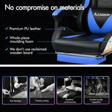 ALFORDSON Gaming Massage Chair, Massage Racing Chair With LED, Ergonomic Desk Chair With 150° Tilt, Retractable Footrest, PU Leather, Height Adjustable, 180 Kg Load Capacity - Blue - View 5