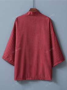 Japanese Retro Oversized Versatile Striped Kimono Cover Up, Lightweight Summer Robe, Sleepwear, Beach Cover Up, Sun Protection