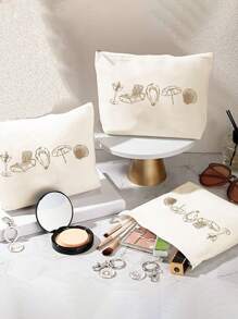 Coastal Wedding Makeup Bag – Hand-Drawn "Last Toast On The Coast" Design With Tropical Elements – Polyester Pouch For Brides & Bachelorette Parties Graduation Back To School Supplies