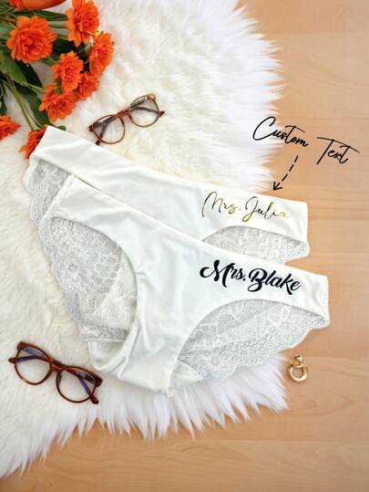 1 Pc Personalized White Panties, Custom Bride Underwear Sexy Bridal Shower Gift Mrs Panties Bachelorette Seamless Underwear, Suitable For Valentine's Day, Wedding Night, Honeymoon Gift, Lingerie Party, Gifts To Friends, Wife And Mother, Colorful, Cute, Adorable, Funny, Kawaii, Y2K, Stylish, Unisex, Casual, Custom, Personalized, Unique, Customized, Ideal Gifts For Him, For Valentine's Day, For Mother's Day, For Birthdays, For Children's Day, For Father's Day, For Graduation, For Weddings, For Housewarming,School Supplies,Back To School,For Office,For School,For Classroom,For Teacher Gifts,For University,For Colleague,For Dorm Rooms,For Teacher,For Boys And Girls,For Teenagers,Junior High School Students,Middle School Students,High School Senior High School Students,College Students,University Students,Freshman,Sophomore,Underclassmen,Apparel Accessories,Chic Autumn