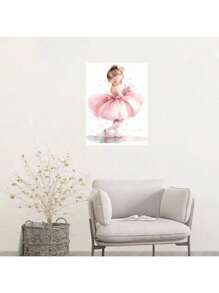1/6PCS Optional Frame Posters Wall Arts Modern Pink Ballerina Girl Unicorn Butterfly Poster Kids Room Decorative Posters Wall Bedroom Decor ,Wall Art With Frame