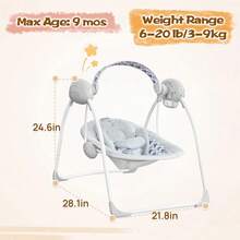 Baby Swing,Portable Baby Swing,Foldable Baby Swing,Baby Swing With Timer For 0-6 Months 6-20 Pounds,Adjustable Speed 5-Point Harness Indoor Outdoor Travel Baby Swing Halloween Christmas Holiday For Newborns Gifts - Light Grey - View 4