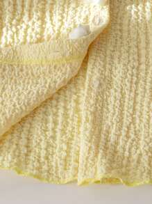 Young Girl Summer Solid Color Textured Front Button Short Sleeve Blouse