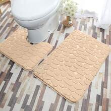1pc/3pcs Set Stone Texture Embossed Solid Color Machine Washable Memory Foam Absorbent Non-Slip Bathroom Mat, 1pc Or 3 Pieces Set, Suitable For Bathroom, Toilet, Bathroom Entrance Bathroom Decor Fall Decor Carpet Bathroom Accessories - Multicolor - View 22