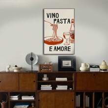 1 pezzo Quadro moderno senza cornice "Vino Pasta Amore", decorazione domestica moderna, con cornice nera, ideale per soggiorno, cucina, ufficio e sala da pranzo, uso interno/esterno, decorazione cucina