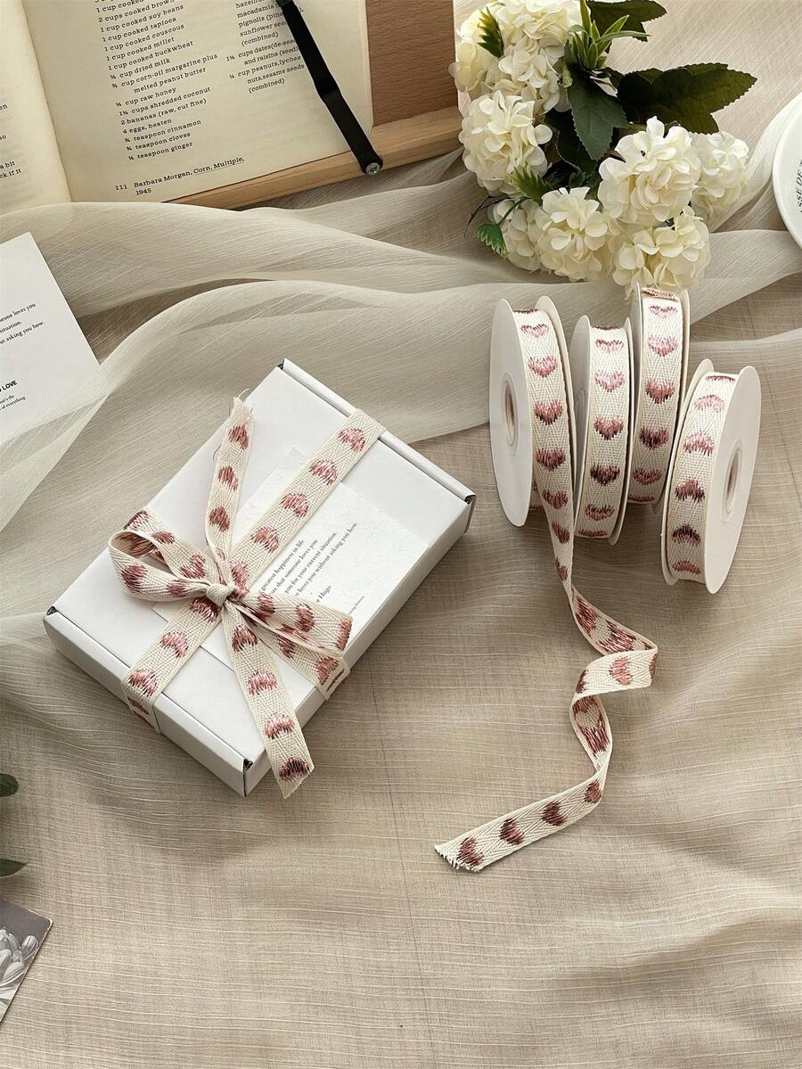 Holiday Ribbon Decorations Heart-Shaped Ribbon Gift Packaging, Craft Rope, Korean Style Floral Binding Rope, Cake Birthday Box Packaging, Ribbon Bows, Floral Bouquet Gift Wrap, Satin Ribbon - Rose Gold - View 1