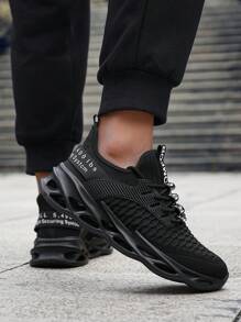 Men's Shock-Absorbing Breathable Splicing Letter Thick-Soled Lace-Up Low-Top Casual Shoes, Chunky Sneakers
