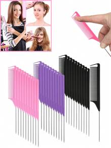 20/10/5/3/1pc Professional Rat Tail Comb Set For Salon Hair Stylists Steel Pintail Hair Styling Tools For Women, Girls Braiding & Teasing (Fine Tooth Parting Combs Kit)
